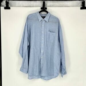 Calvin Klein Men's Pale Blue Heather Long Sleeve Linen Button-Up Shirt - XXL